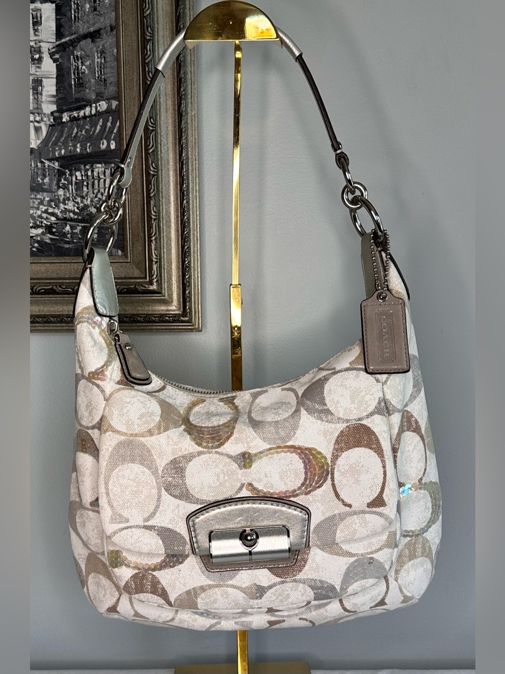 Coach Kristin Sequin Embellished Hobo ~ Silver Platinum Multi tone bag